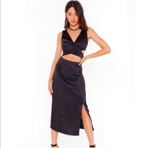 Studio crossover black satin dress